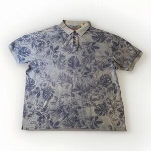 Caribbean Pineapple Men's XL Blue Floral Silk Blend Hawaiian Polo Shirt